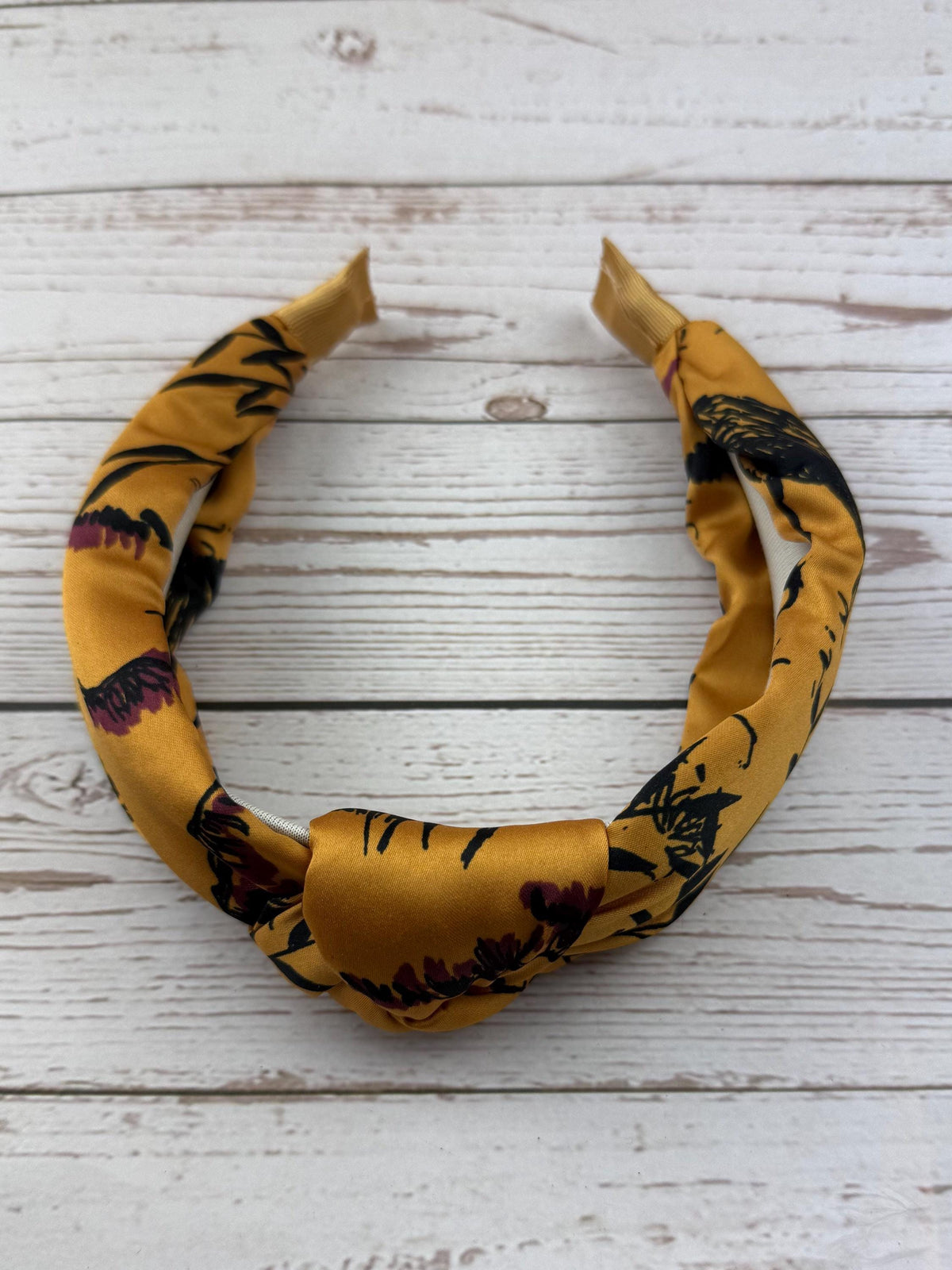 Mustard Yellow Floral Knot Headband: Satin Padded Turban - Handmade