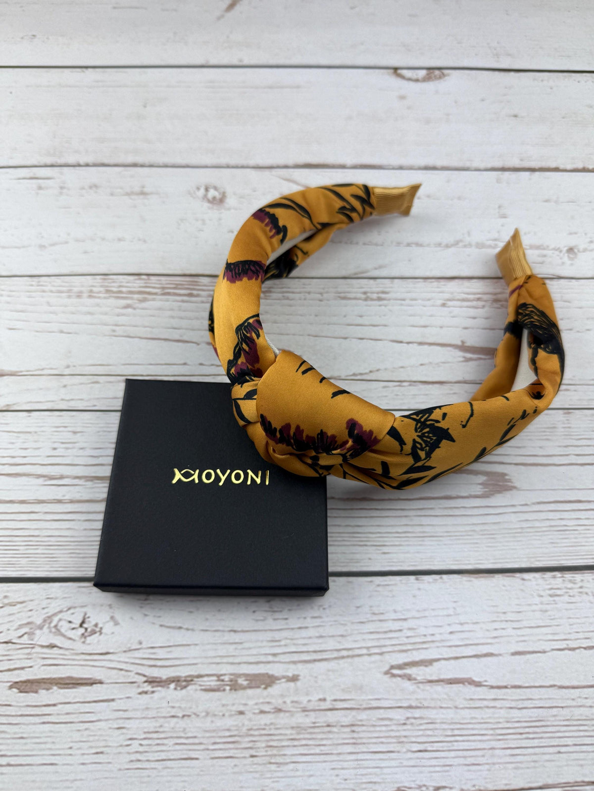 Mustard Yellow Floral Knot Headband: Satin Padded Turban - Handmade