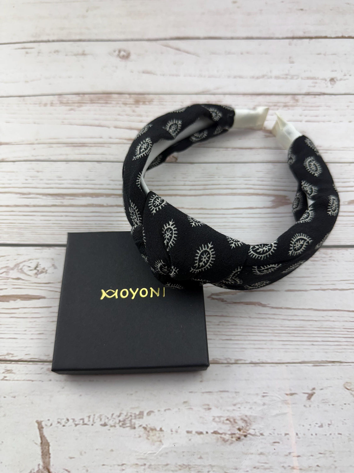 Black Knot Headband: Embroidered Eye Pattern, Boho Turban