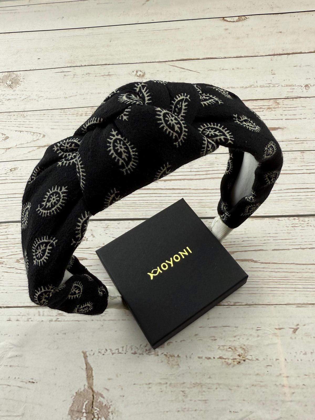 Black Knot Headband: Embroidered Eye Pattern, Boho Turban