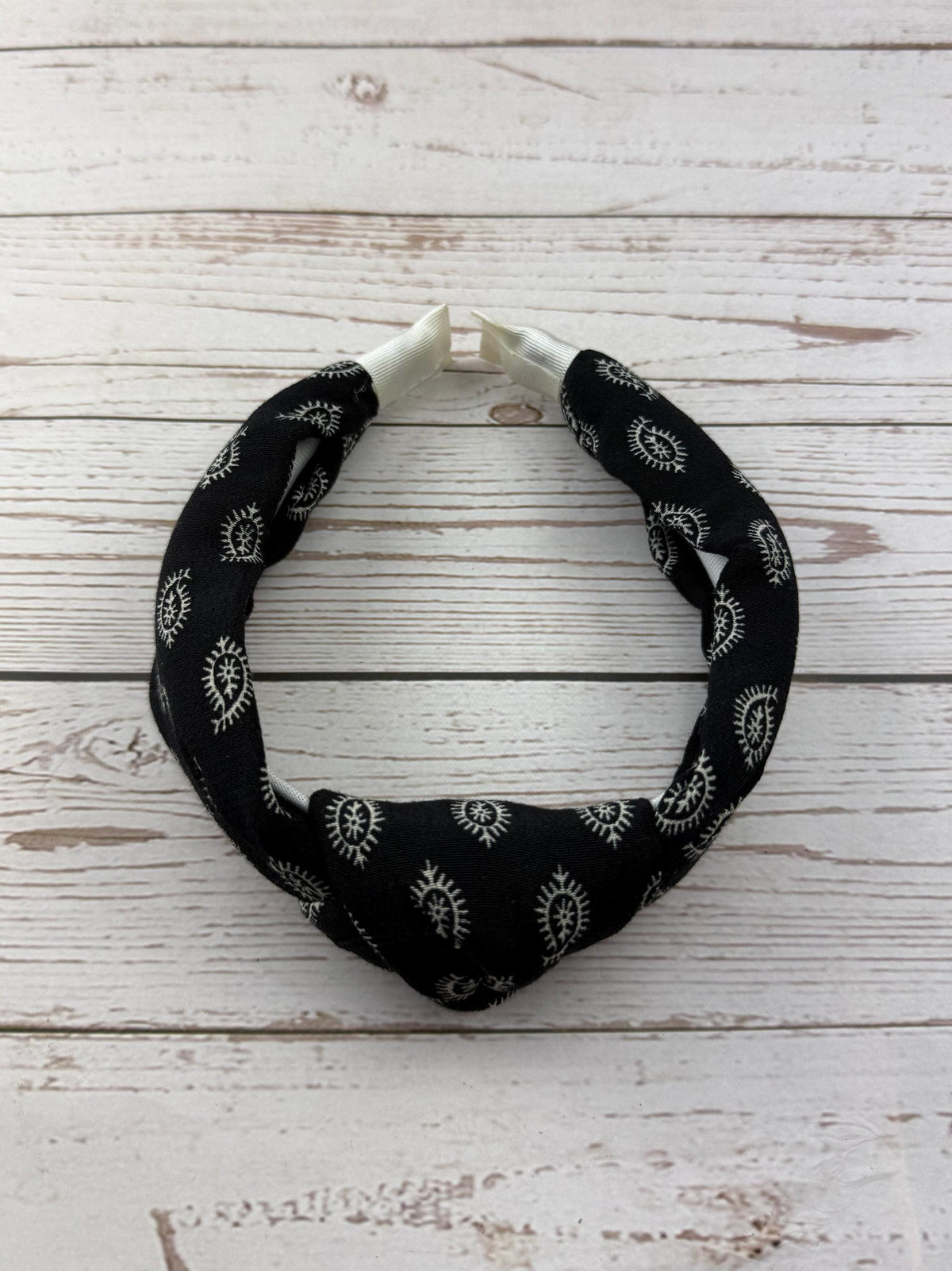Black Knot Headband: Embroidered Eye Pattern, Boho Turban