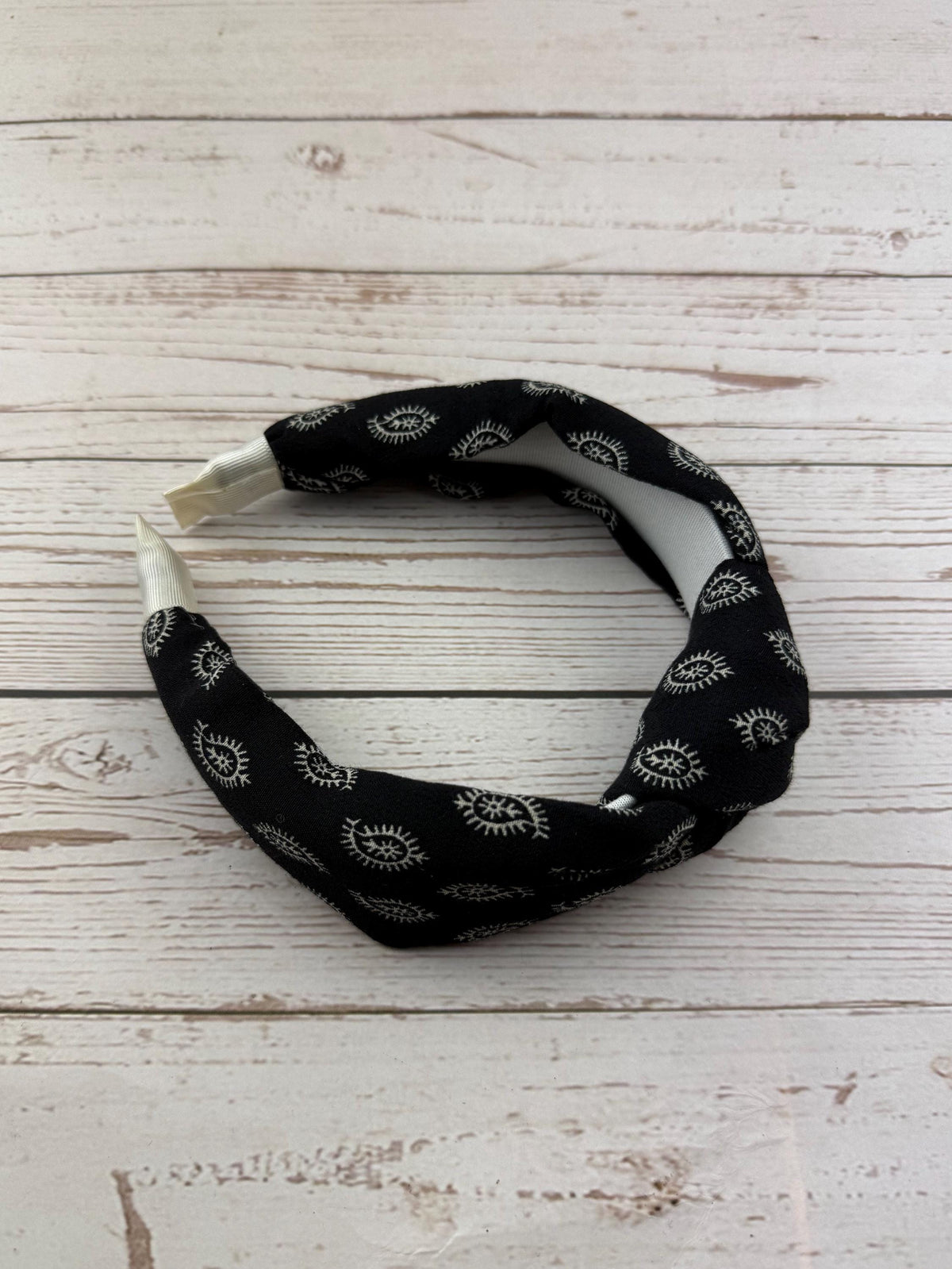 Black Knot Headband: Embroidered Eye Pattern, Boho Turban
