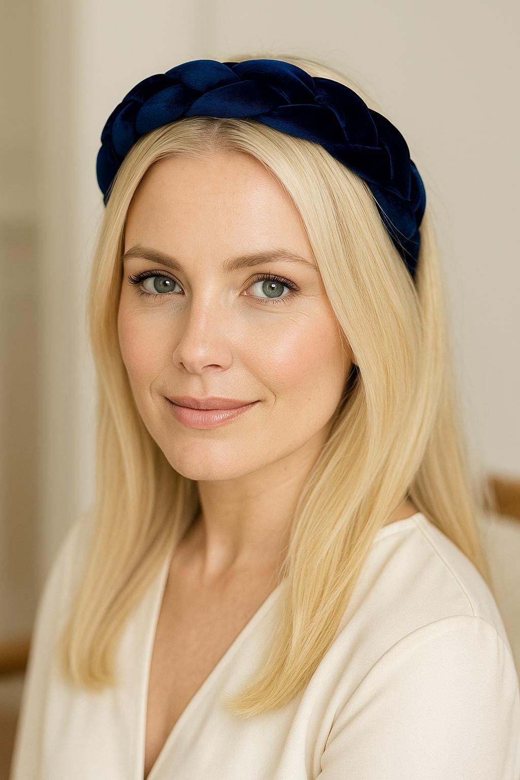 Dark Blue Velvet Parliament Knotted Headband, Women's Navy Blue Braided Hairband