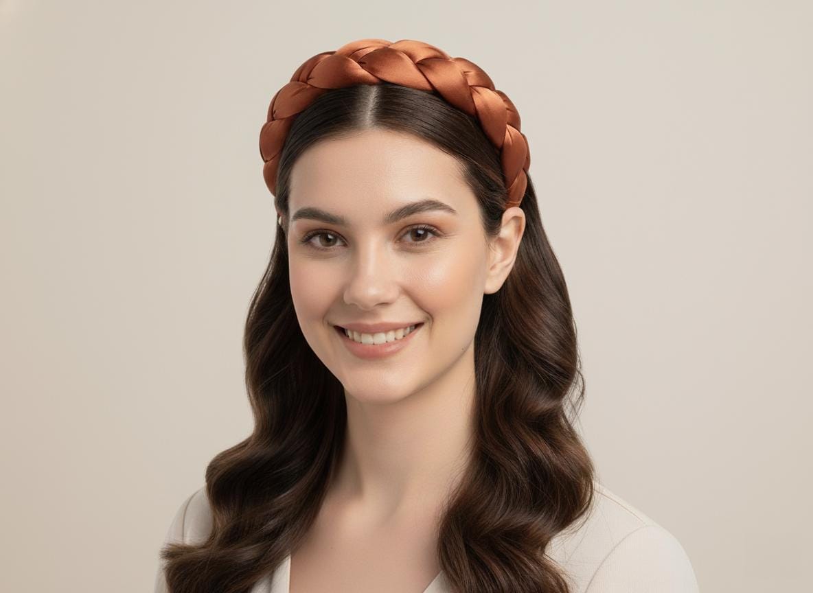 Terracotta Satin Braided Headband, Padded Alice Band, Autumn Wedding Guest Hair Accessory