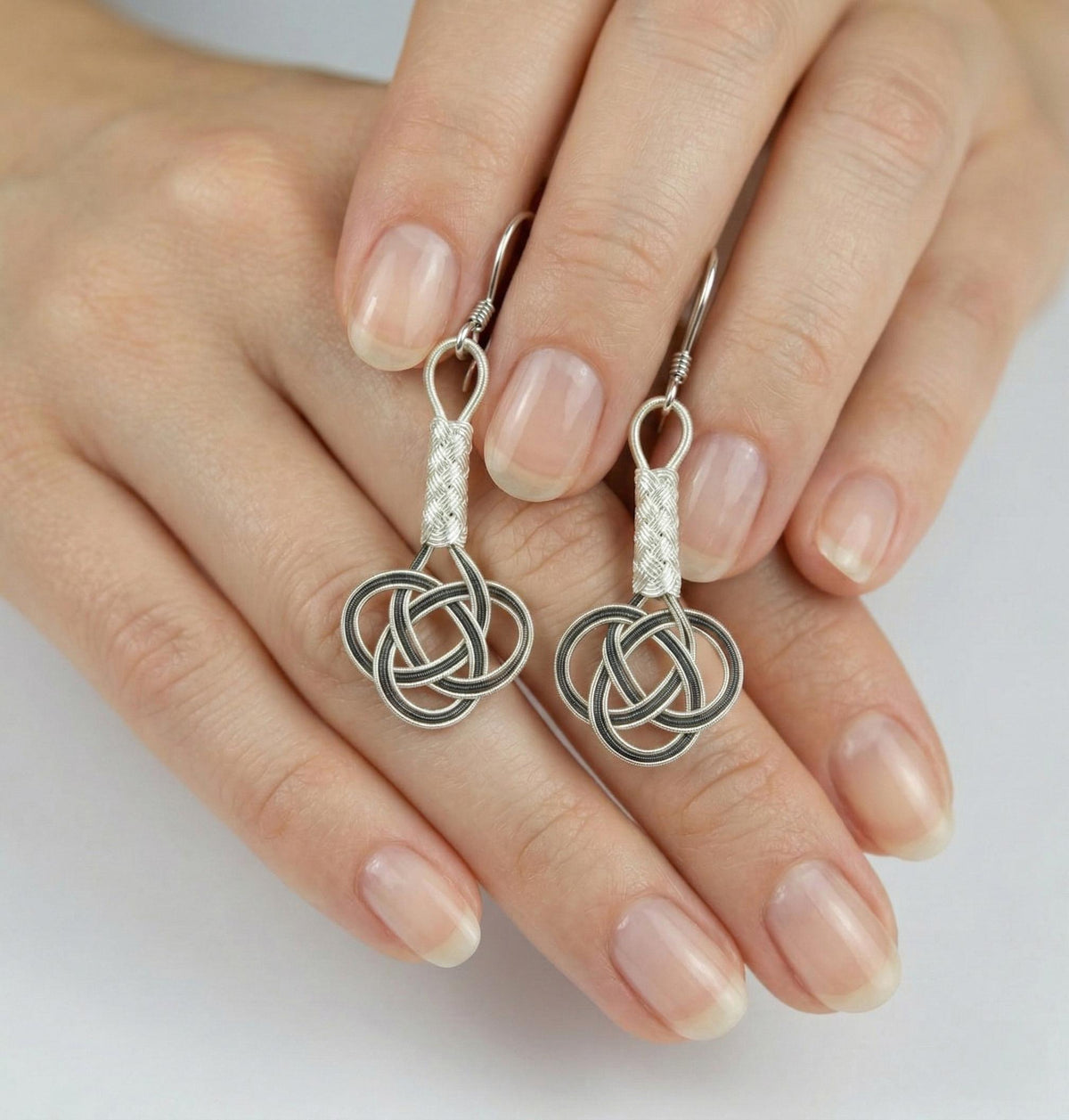 Braided Sterling Silver Dangle Earrings: Two-Tone Boho Jewelry