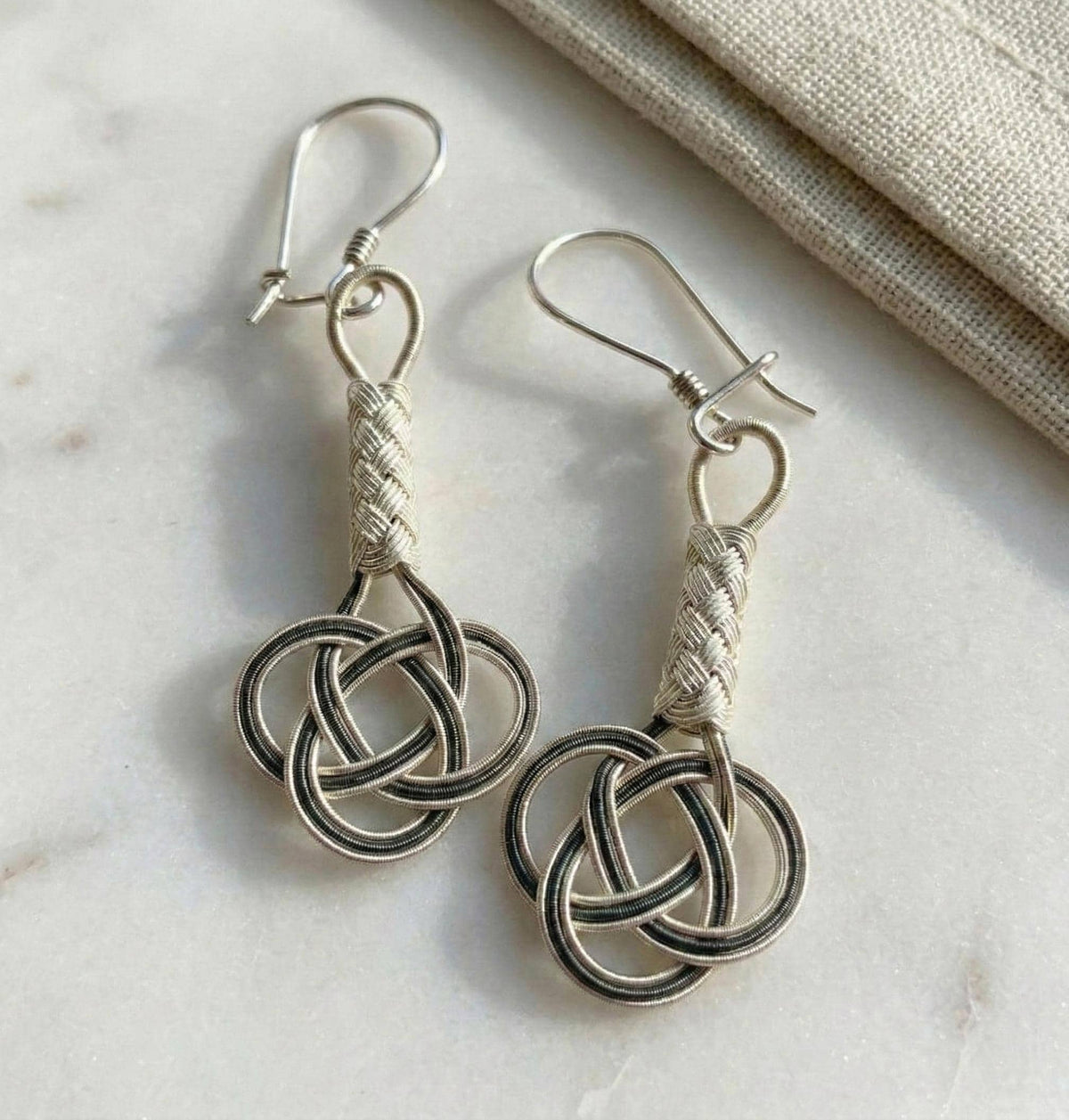 Braided Sterling Silver Dangle Earrings: Two-Tone Boho Jewelry