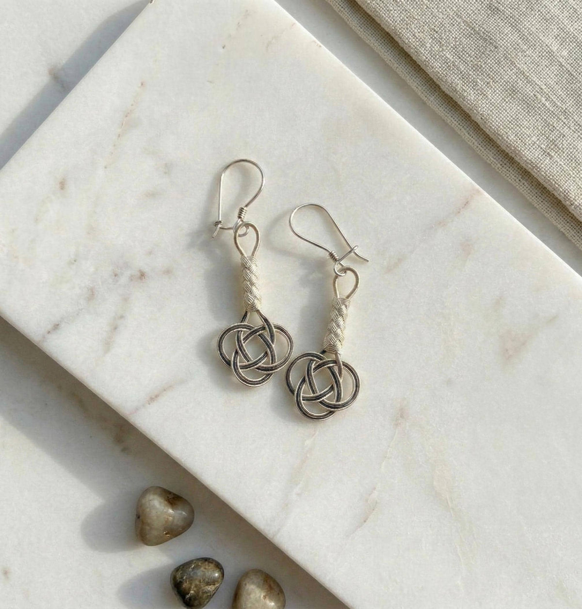 Braided Sterling Silver Dangle Earrings: Two-Tone Boho Jewelry