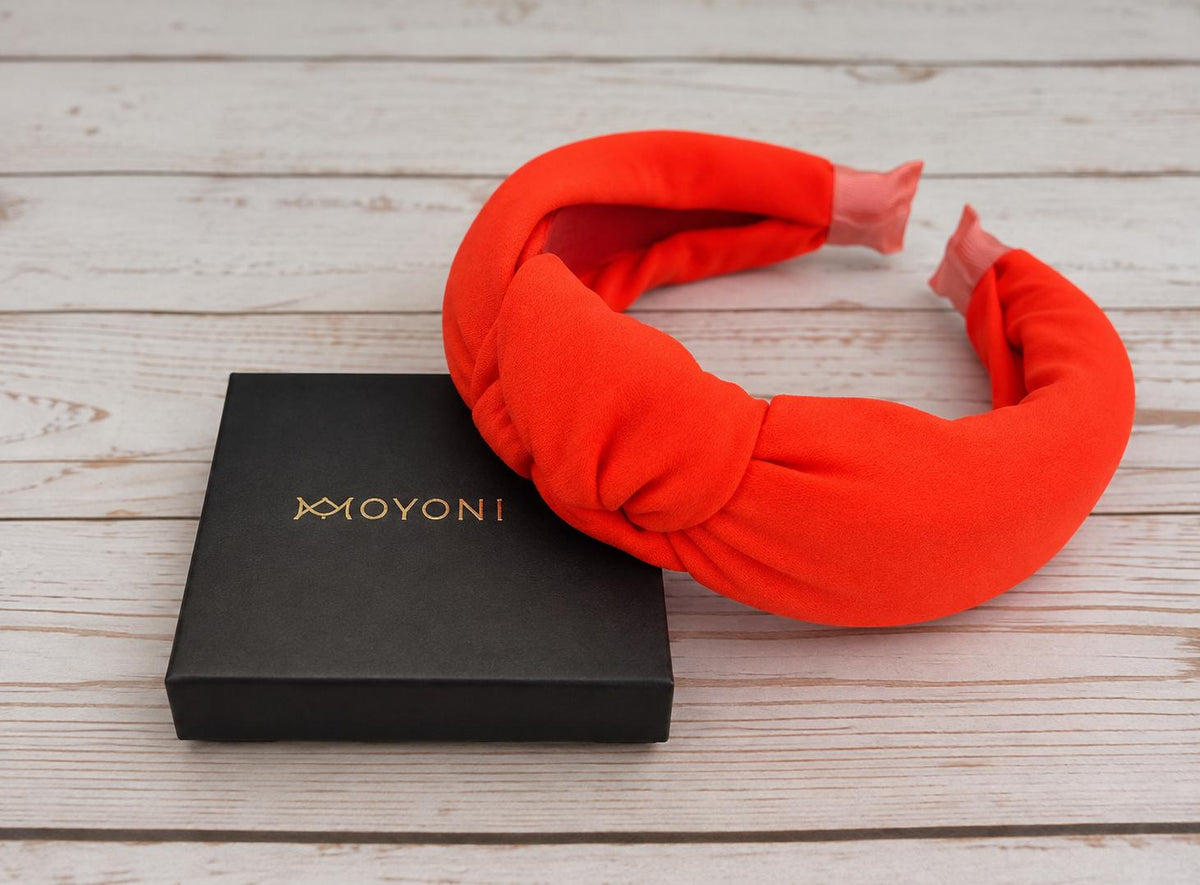 Bright Orange Knot Headband, Padded Wide Headband, Statement Hairband, Twist Knot Hair Accessory, Women’s Orange Headband