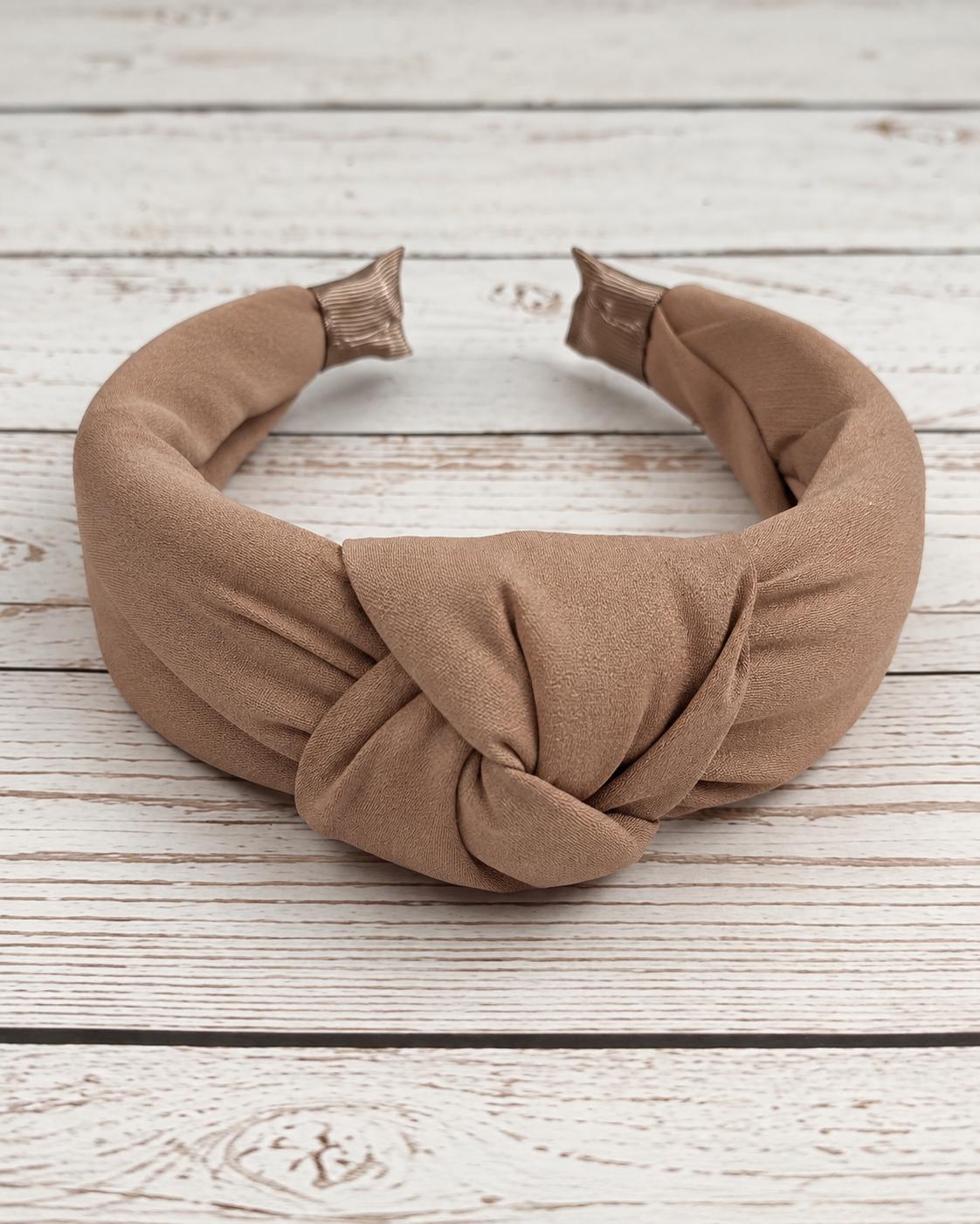 Latte Beige Crepe Knotted Headband, Wide Padded Hairband, Neutral Beige Headband, Women’s Hair Accessory, Everyday & Occasion Headband