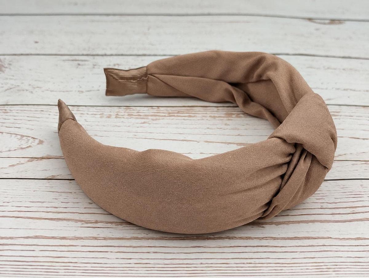 Latte Beige Crepe Knotted Headband, Wide Padded Hairband, Neutral Beige Headband, Women’s Hair Accessory, Everyday & Occasion Headband