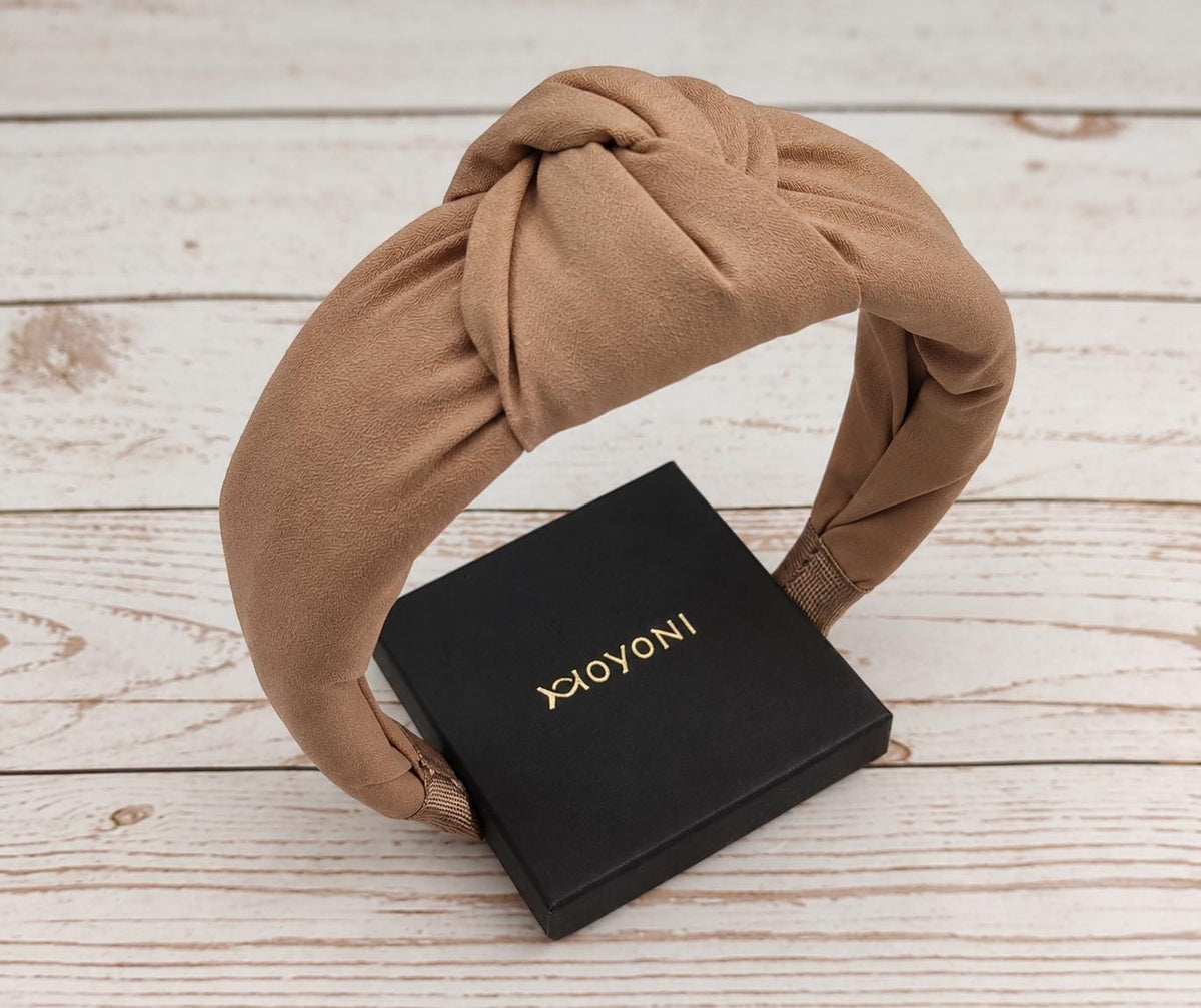 Latte Beige Crepe Knotted Headband, Wide Padded Hairband, Neutral Beige Headband, Women’s Hair Accessory, Everyday & Occasion Headband