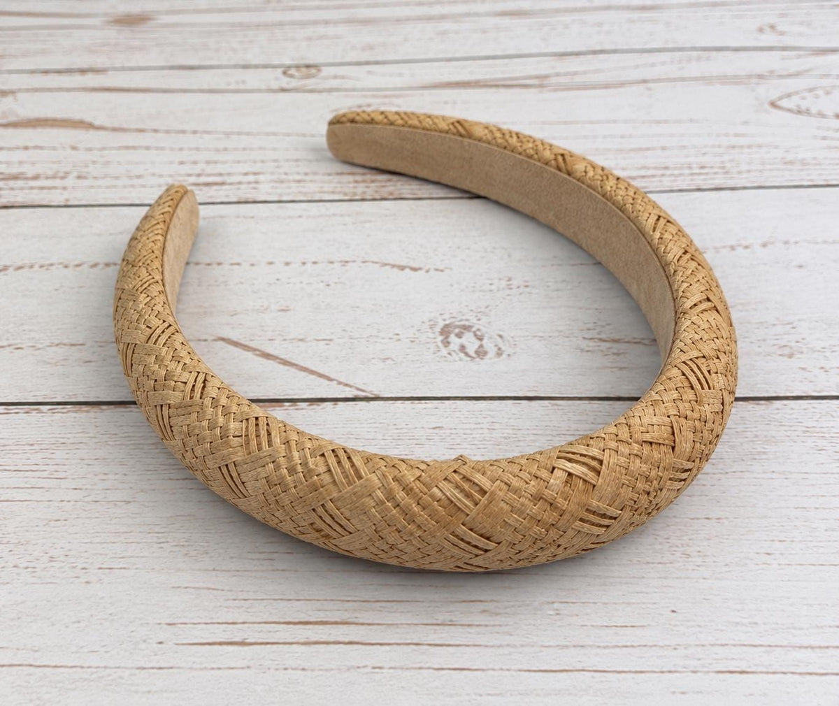 Dark Beige Raffia Headband, Woven Padded Headband, Wide Straw Hairband, Neutral Hair Accessory, Boho Headband for Women