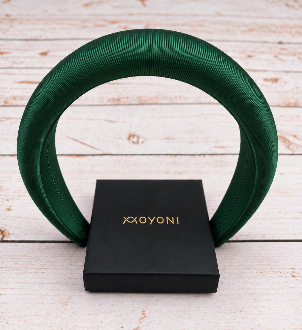 Emerald Green Padded Headband, Satin Ribbed Hairband, Dark Green Statement Headband, Wedding Guest Hair Accessory