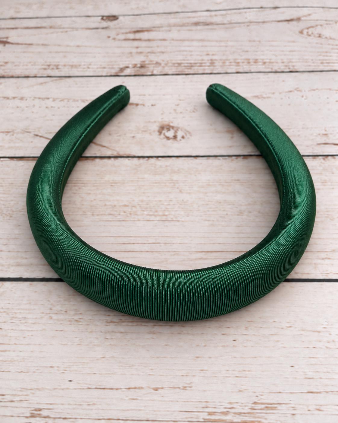 Emerald Green Padded Headband, Satin Ribbed Hairband, Dark Green Statement Headband, Wedding Guest Hair Accessory