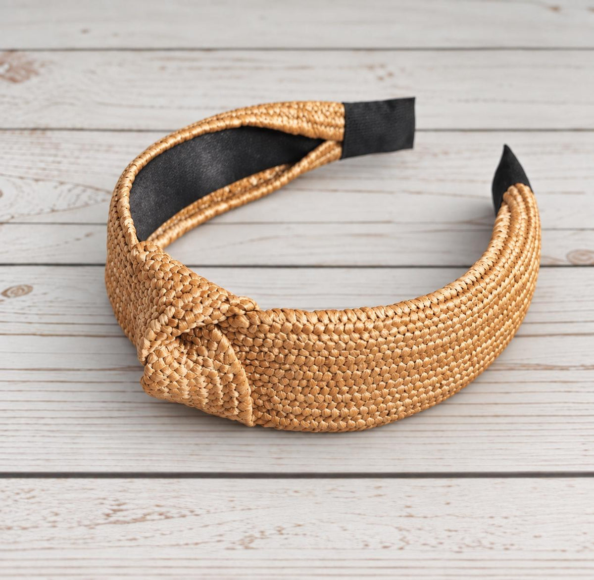 Tan Woven Headband for Women, Raffia Knot Headband, Natural Straw Hairband, Wide Summer Headband, Boho Hair Accessory