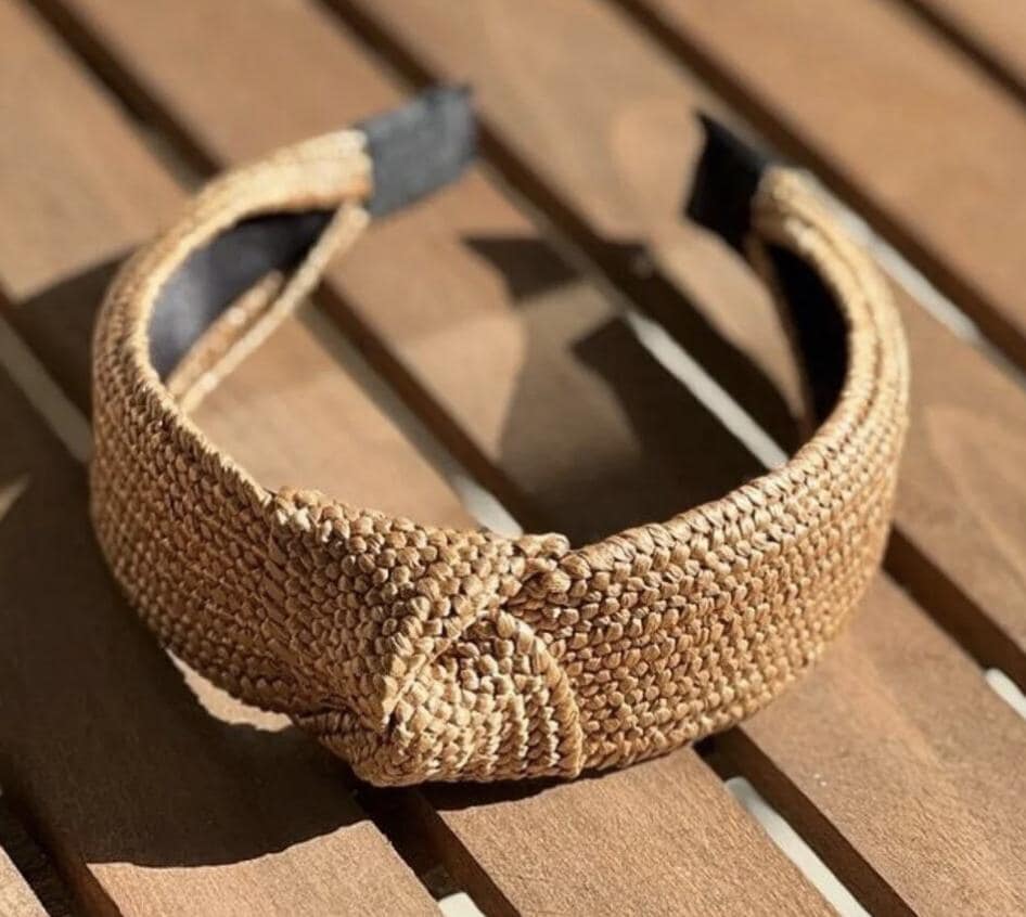 Tan Woven Headband for Women, Raffia Knot Headband, Natural Straw Hairband, Wide Summer Headband, Boho Hair Accessory