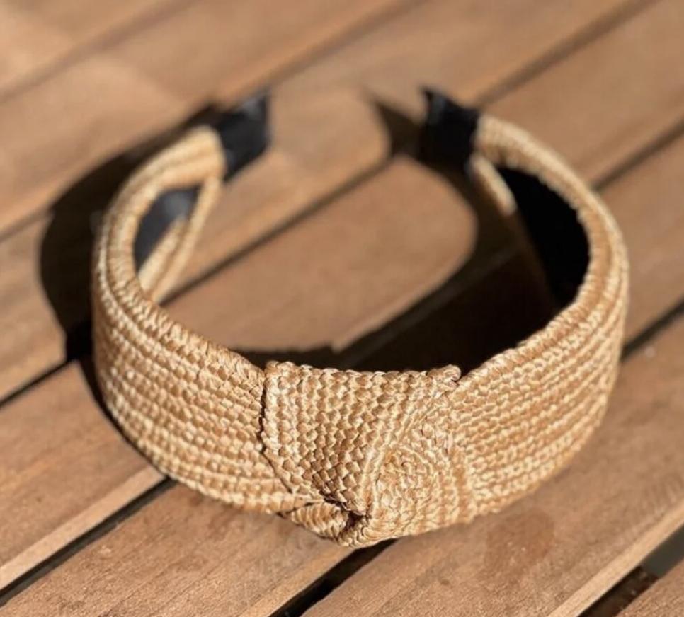 Tan Woven Headband for Women, Raffia Knot Headband, Natural Straw Hairband, Wide Summer Headband, Boho Hair Accessory