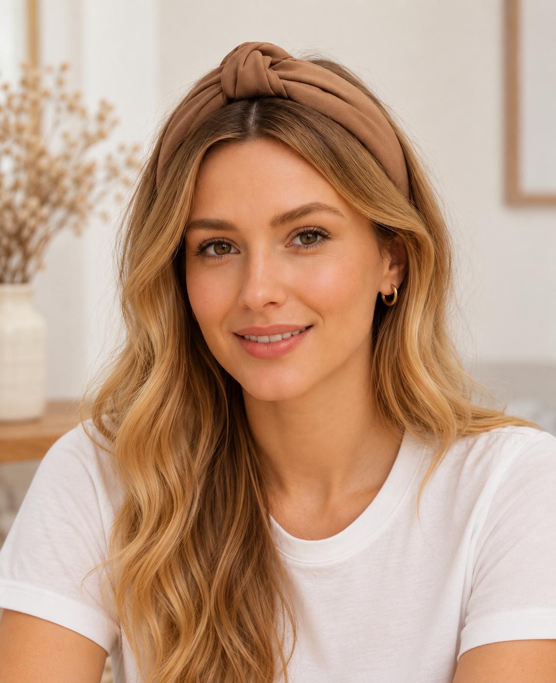 Latte Beige Crepe Knotted Headband, Wide Padded Hairband, Neutral Beige Headband, Women’s Hair Accessory, Everyday & Occasion Headband