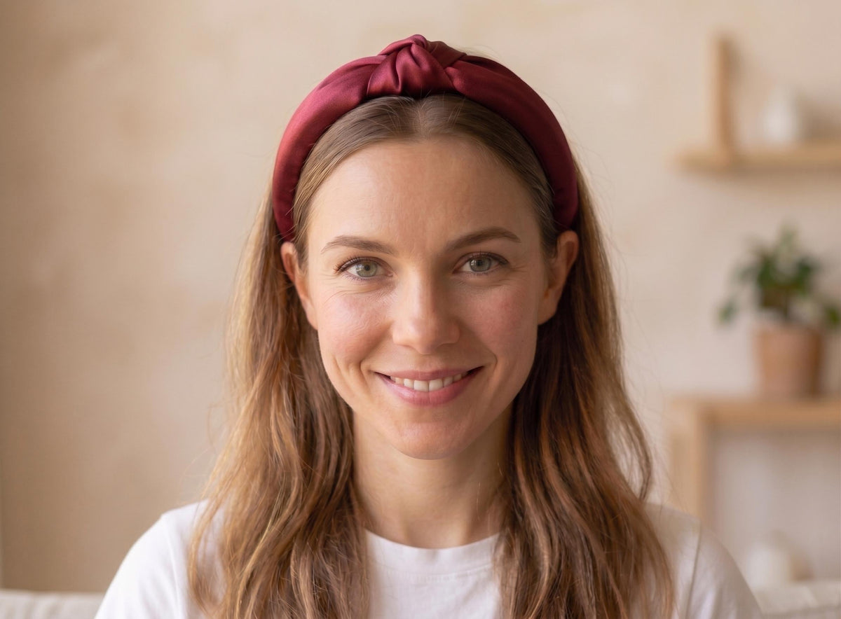 Dark Red Satin Knotted Headband, Padded Alice Band, Autumn Wedding Guest Hair Accessory