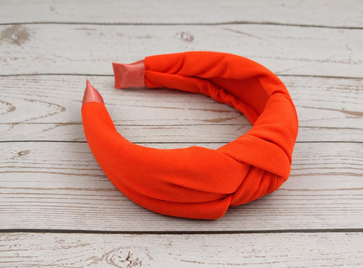 Bright Orange Knot Headband, Padded Wide Headband, Statement Hairband, Twist Knot Hair Accessory, Women’s Orange Headband