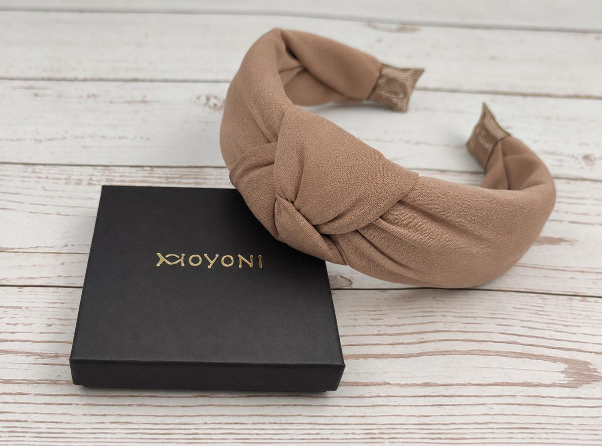 Latte Beige Crepe Knotted Headband, Wide Padded Hairband, Neutral Beige Headband, Women’s Hair Accessory, Everyday & Occasion Headband