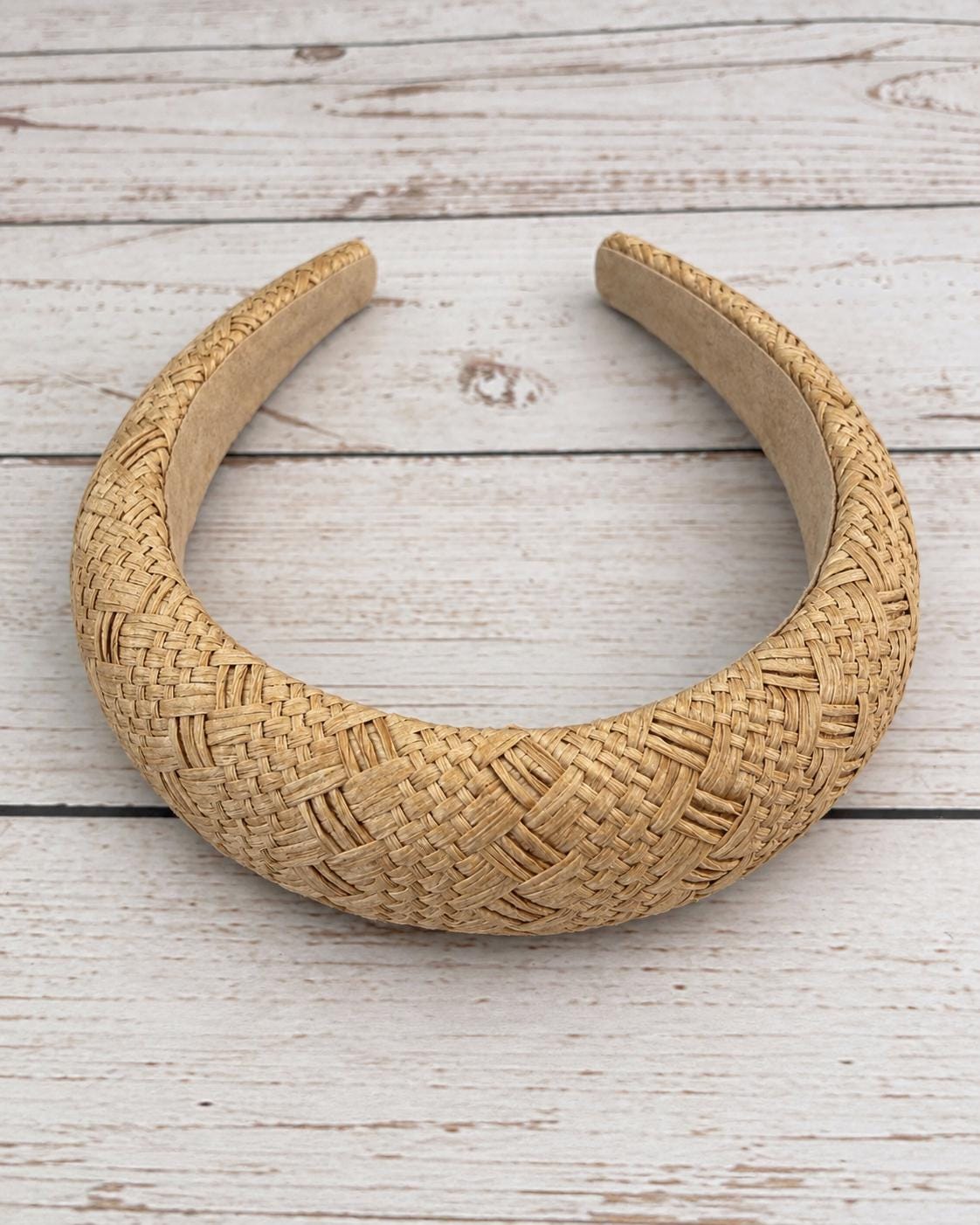 Dark Beige Raffia Headband, Woven Padded Headband, Wide Straw Hairband, Neutral Hair Accessory, Boho Headband for Women