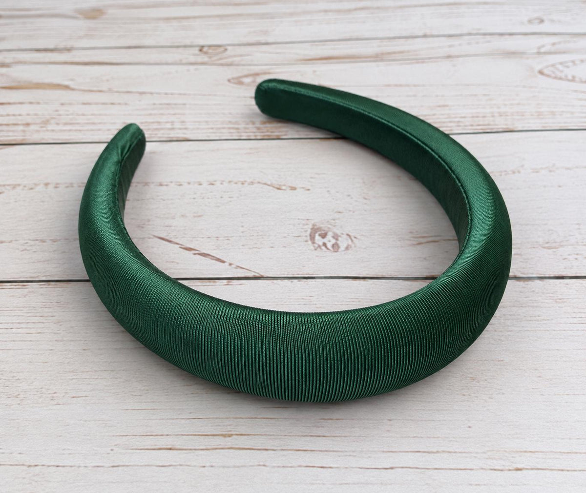 Emerald Green Padded Headband, Satin Ribbed Hairband, Dark Green Statement Headband, Wedding Guest Hair Accessory