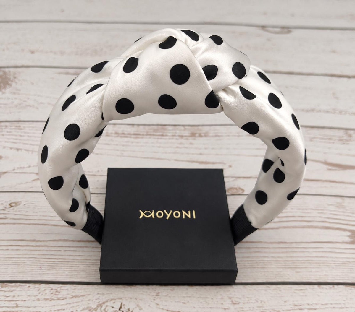 Black White Polka Dot Satin Headband, Padded Alice Band for Women, Retro Spotty Hairband, Gift for Her