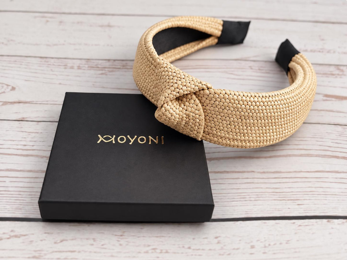 Cream Raffia Headband, Woven Straw Knotted Hairband, Beige Wide Headband, Summer Hair Accessory, Natural Raffia Hairband for Women