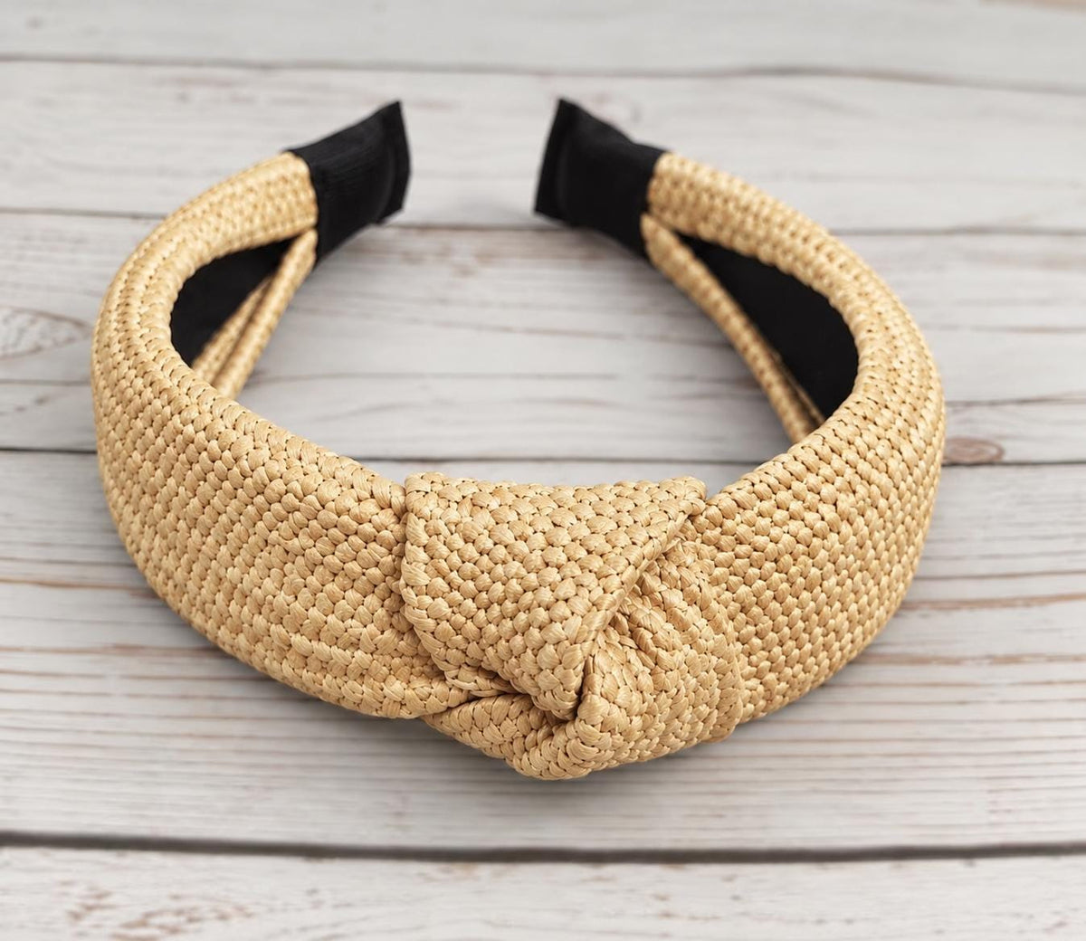 Cream Raffia Headband, Woven Straw Knotted Hairband, Beige Wide Headband, Summer Hair Accessory, Natural Raffia Hairband for Women