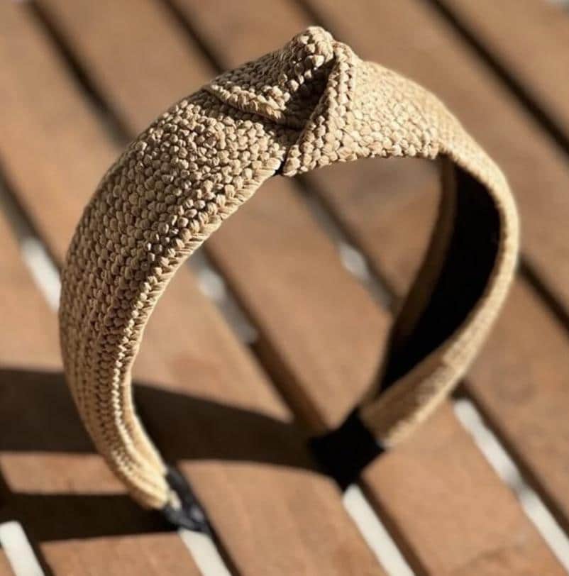 Cream Raffia Headband, Woven Straw Knotted Hairband, Beige Wide Headband, Summer Hair Accessory, Natural Raffia Hairband for Women