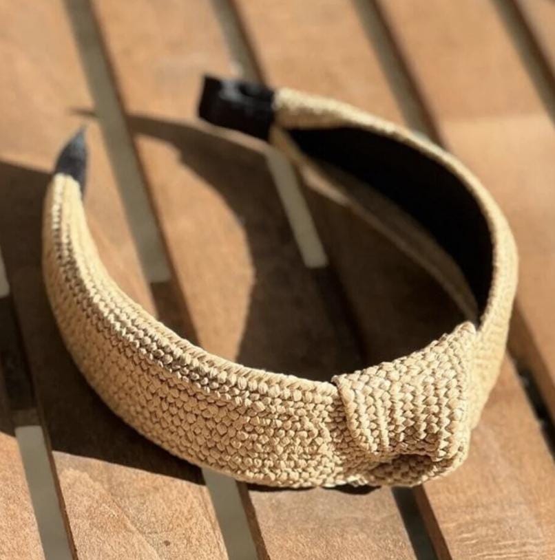 Cream Raffia Headband, Woven Straw Knotted Hairband, Beige Wide Headband, Summer Hair Accessory, Natural Raffia Hairband for Women