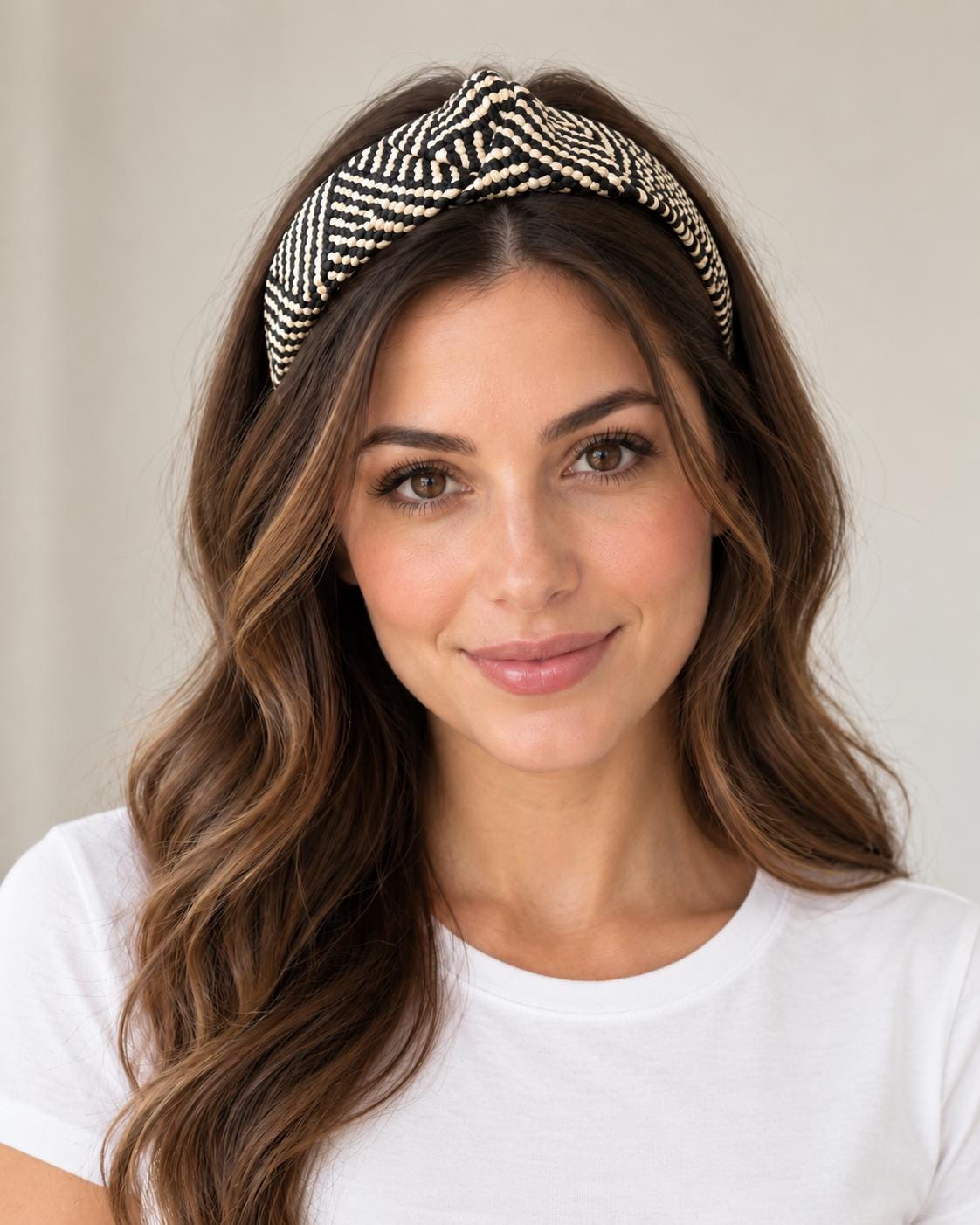 Black & Cream Woven Headband, Natural Raffia Knotted Headband, Wide Straw Hairband, Boho Summer Hair Accessory for Women