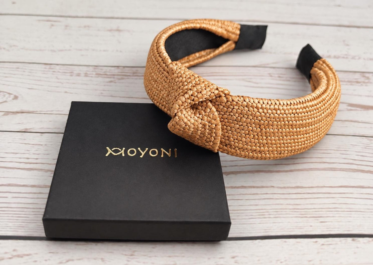 Tan Woven Headband for Women, Raffia Knot Headband, Natural Straw Hairband, Wide Summer Headband, Boho Hair Accessory