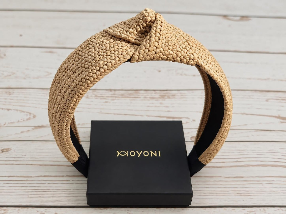 Cream Raffia Headband, Woven Straw Knotted Hairband, Beige Wide Headband, Summer Hair Accessory, Natural Raffia Hairband for Women