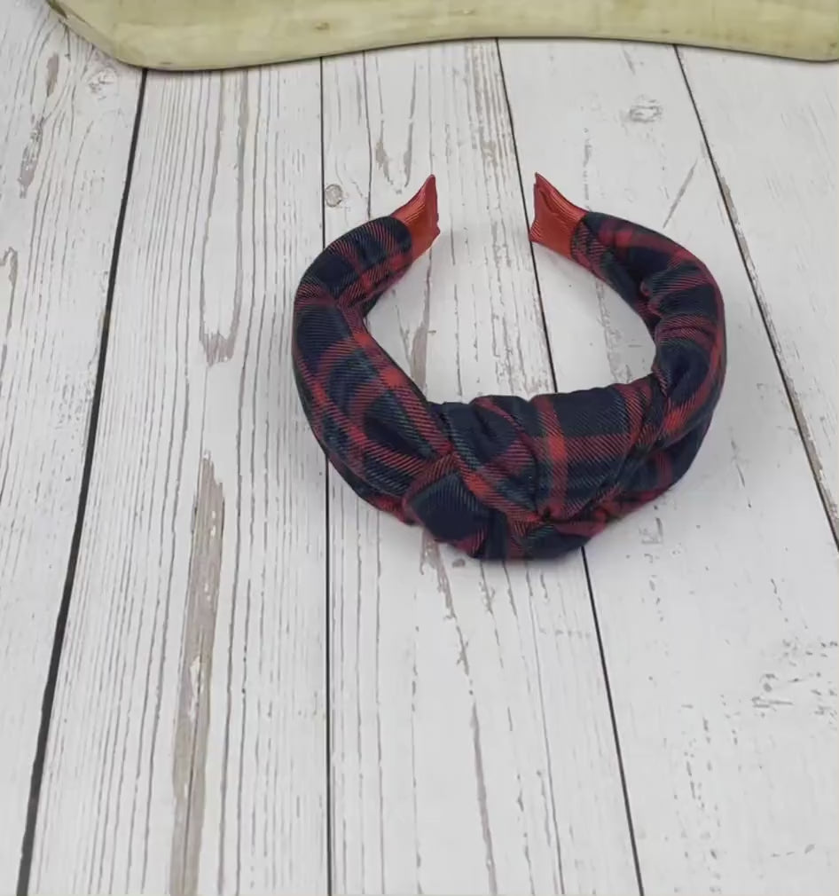 Red and Black Tartan Knotted Headband for Women - Stylish Plaid Hair Accessory