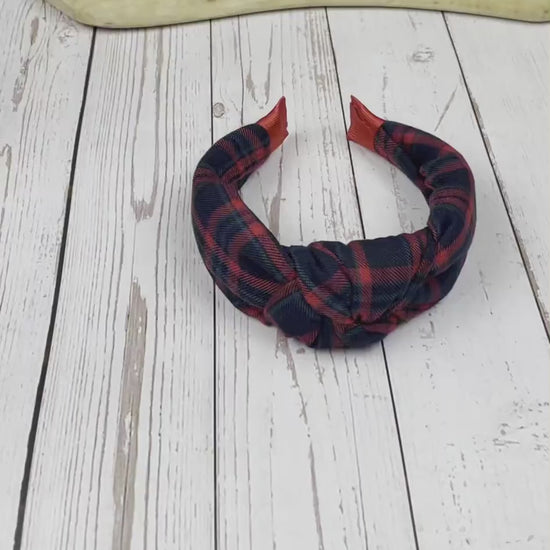 Red and Black Tartan Knotted Headband for Women - Stylish Plaid Hair Accessory