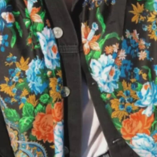 Black and Multicolor Floral Cotton Scarf - Perfect All Season Accessory, Best Gift for Her in Black, Orange, Blue, and Green