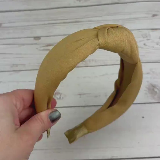 Dark Beige Knotted Headband for Women - Stylish Cream-Colored Hair Accessory for Summer with Padded Design