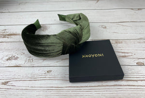 Premium Army Green Knotted Headband - Stylish Women's Fashion Accessory - Braided Girl's Hairband - Pea Green Non-Padded Velvet Headband available at Moyoni Design