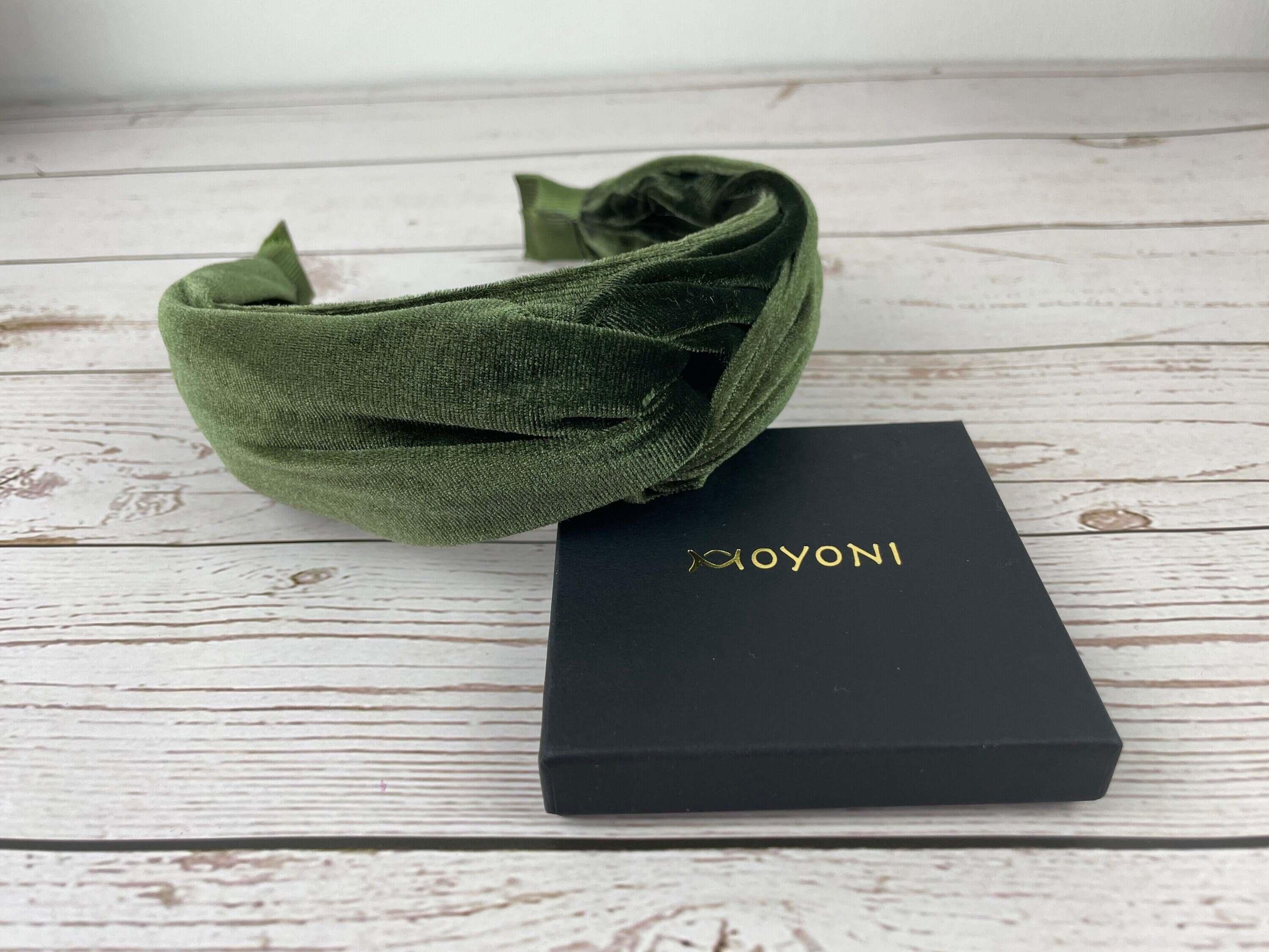 Elegant Army Green Knotted Velvet Headband, Stylish Women's Fashion Accessory, Braided Women's Hairband, Khaki Green without Padded Velvet Headband available at Moyoni Design