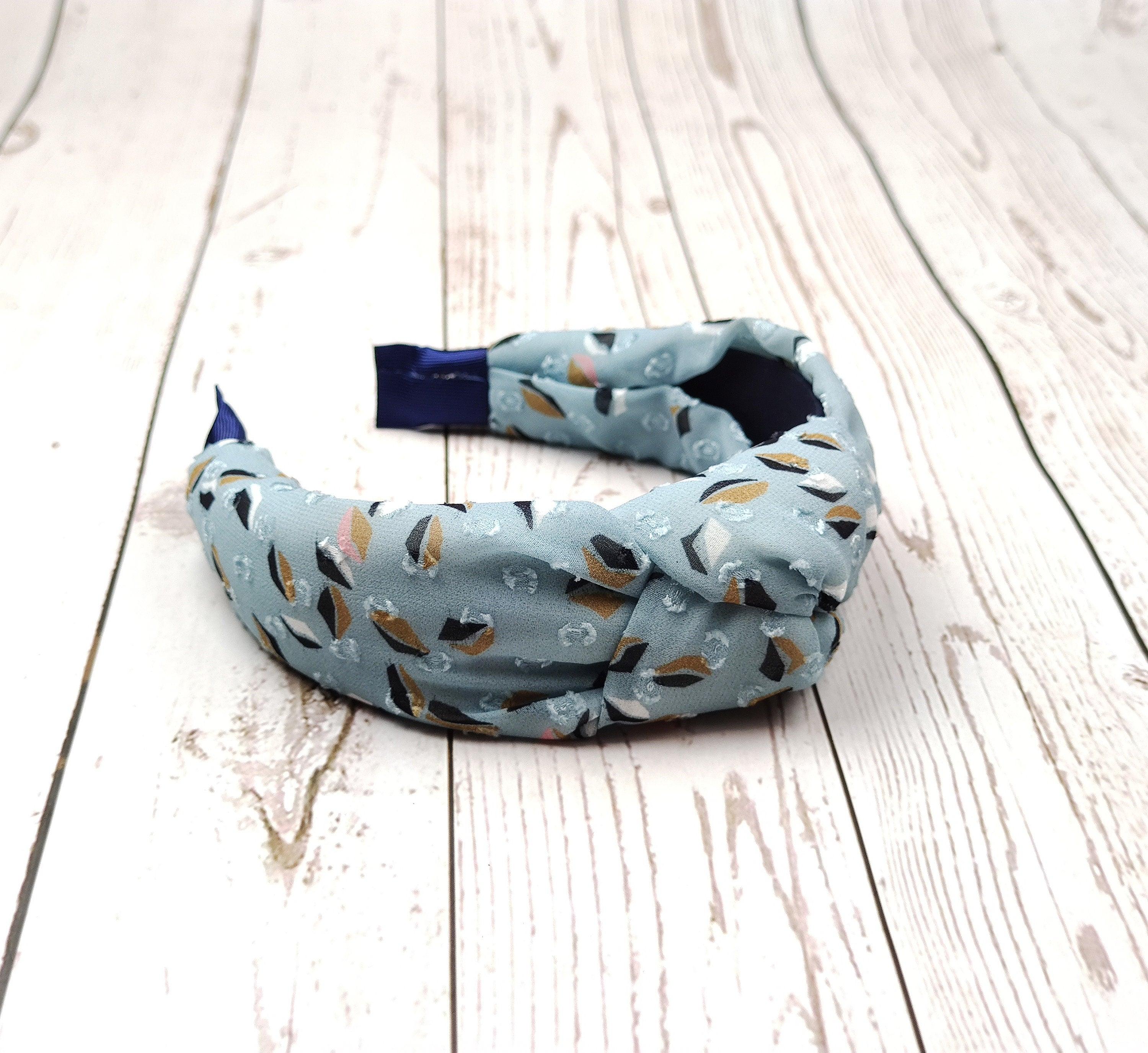 Charming Baby Blue Geometric Pattern Headband - Fashionable Women's Classic Hairband with Cloud Blue Padding and Wide Design available at Moyoni Design