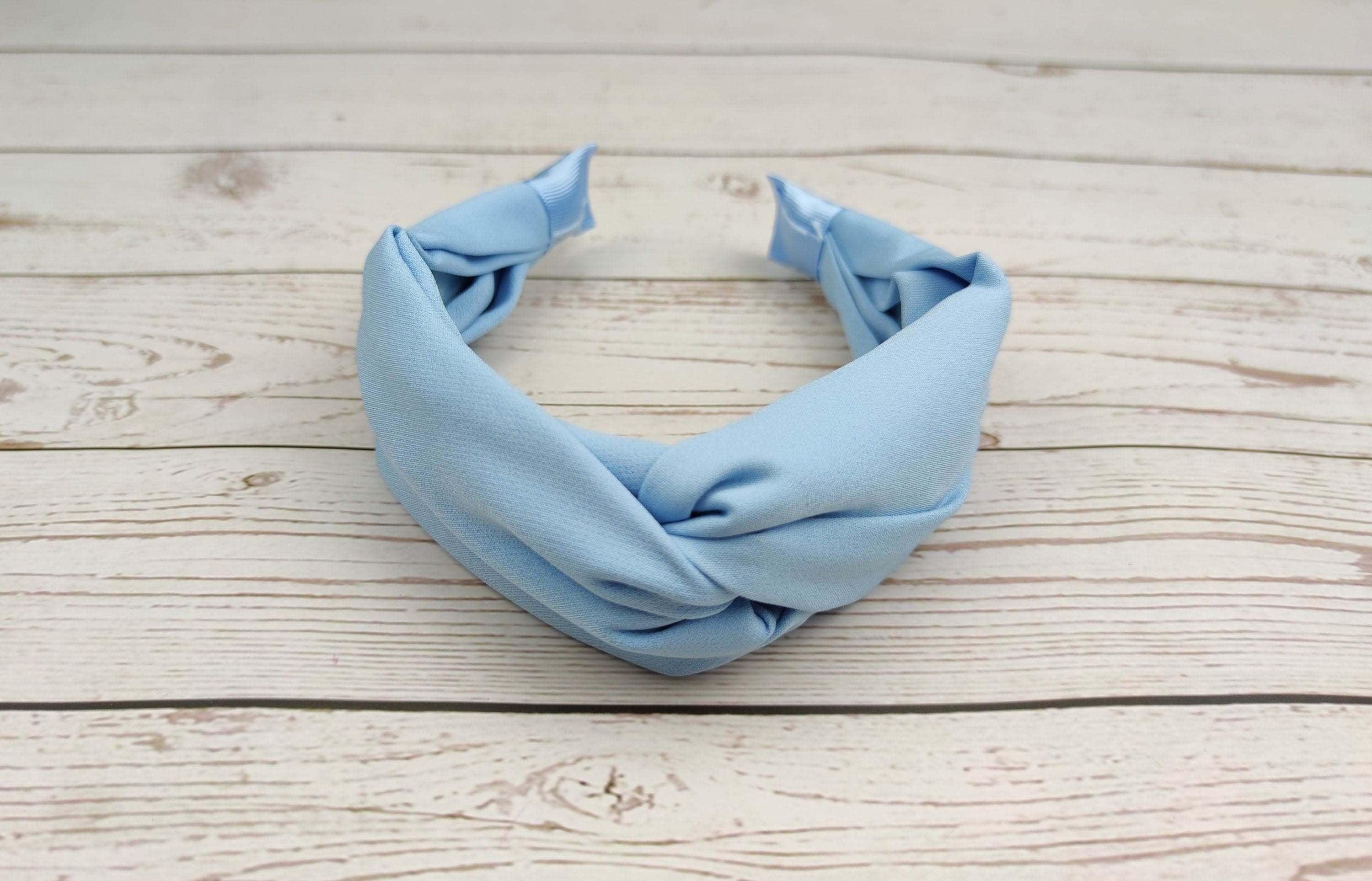 Beautiful Baby Blue Twist Knot Headband - Women's Classic and Fashionable Light Blue Hairband made of Viscose Crepe available at Moyoni Design