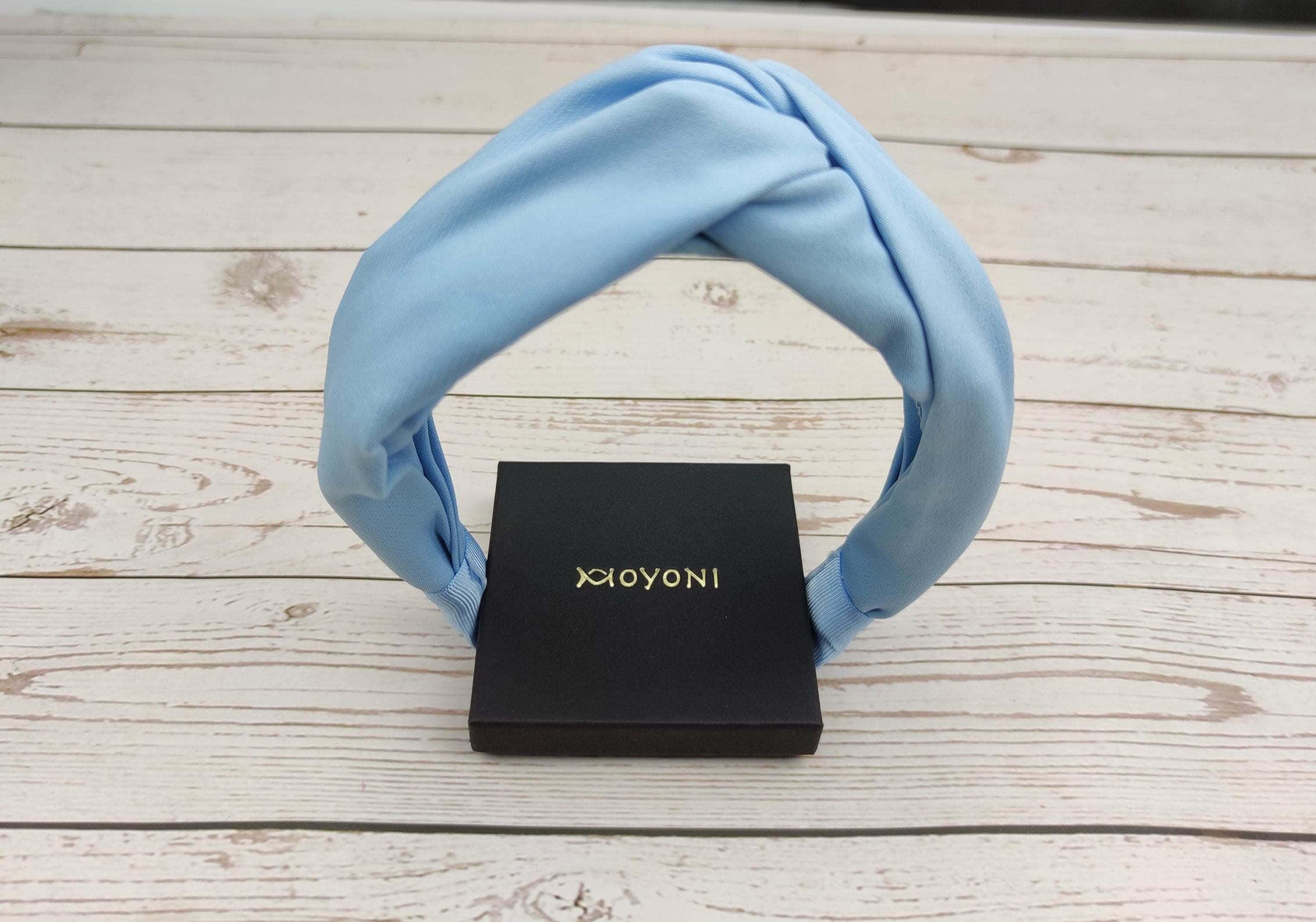 Beautiful Baby Blue Twist Knot Headband - Women's Classic and Fashionable Light Blue Hairband made of Viscose Crepe available at Moyoni Design