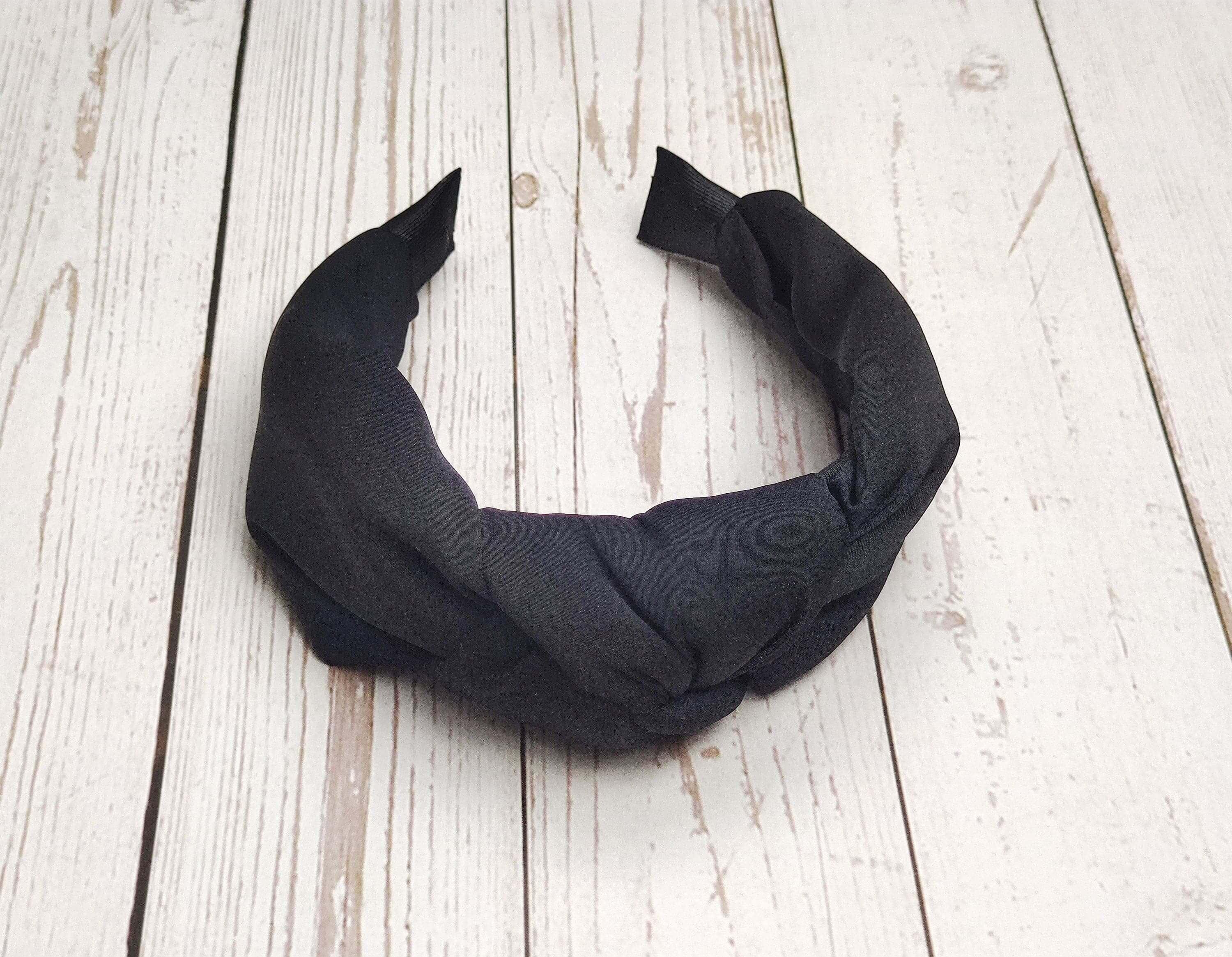 Exquisite Black Knotted Twist Padded Wide Headband, Dark Color Fashionable Viscose Crepe Hair Accessory available at Moyoni Design