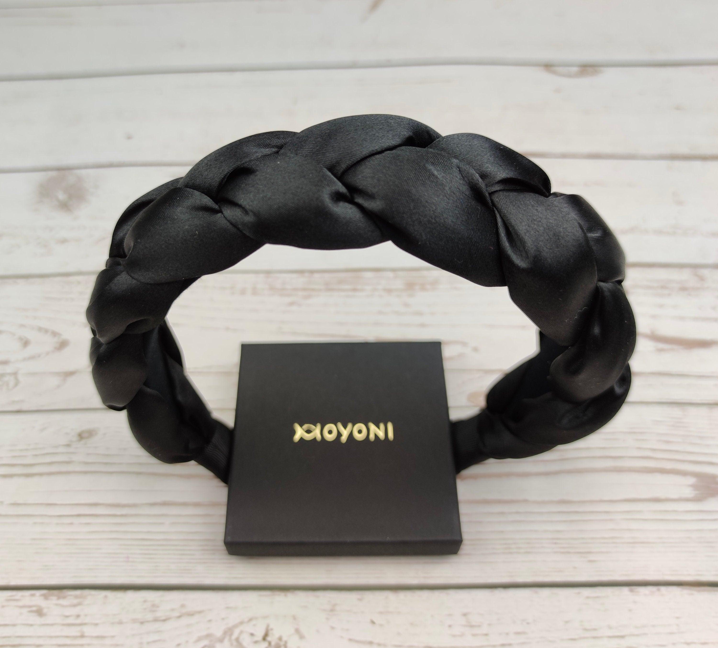 High-Quality Black Padded Satin Headband with Braided Design - Fashionable and Stylish Headband for Women and Girl available at Moyoni Design