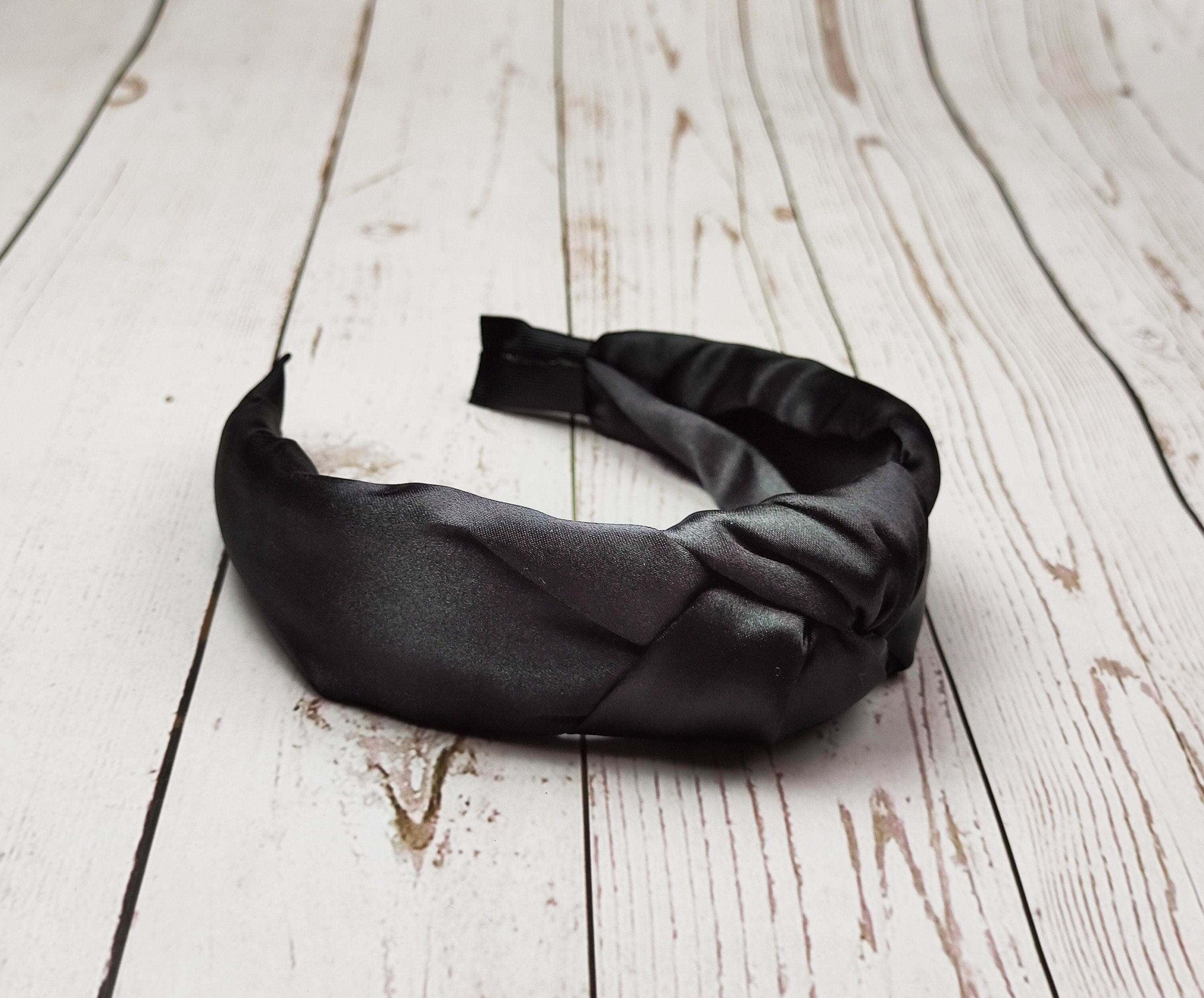 High-Quality Black Padded Satin Knotted Headband - Stylish Hair Accessory for Women available at Moyoni Design