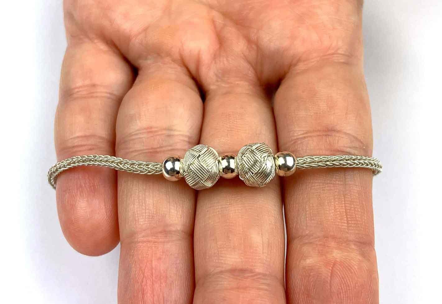 Handcrafted BRIDESMAID BRACELET, Handmade Silver, Unique Design Band, Bride Gift Bracelet, Silver Beads, Braided Bracelet available at Moyoni Design