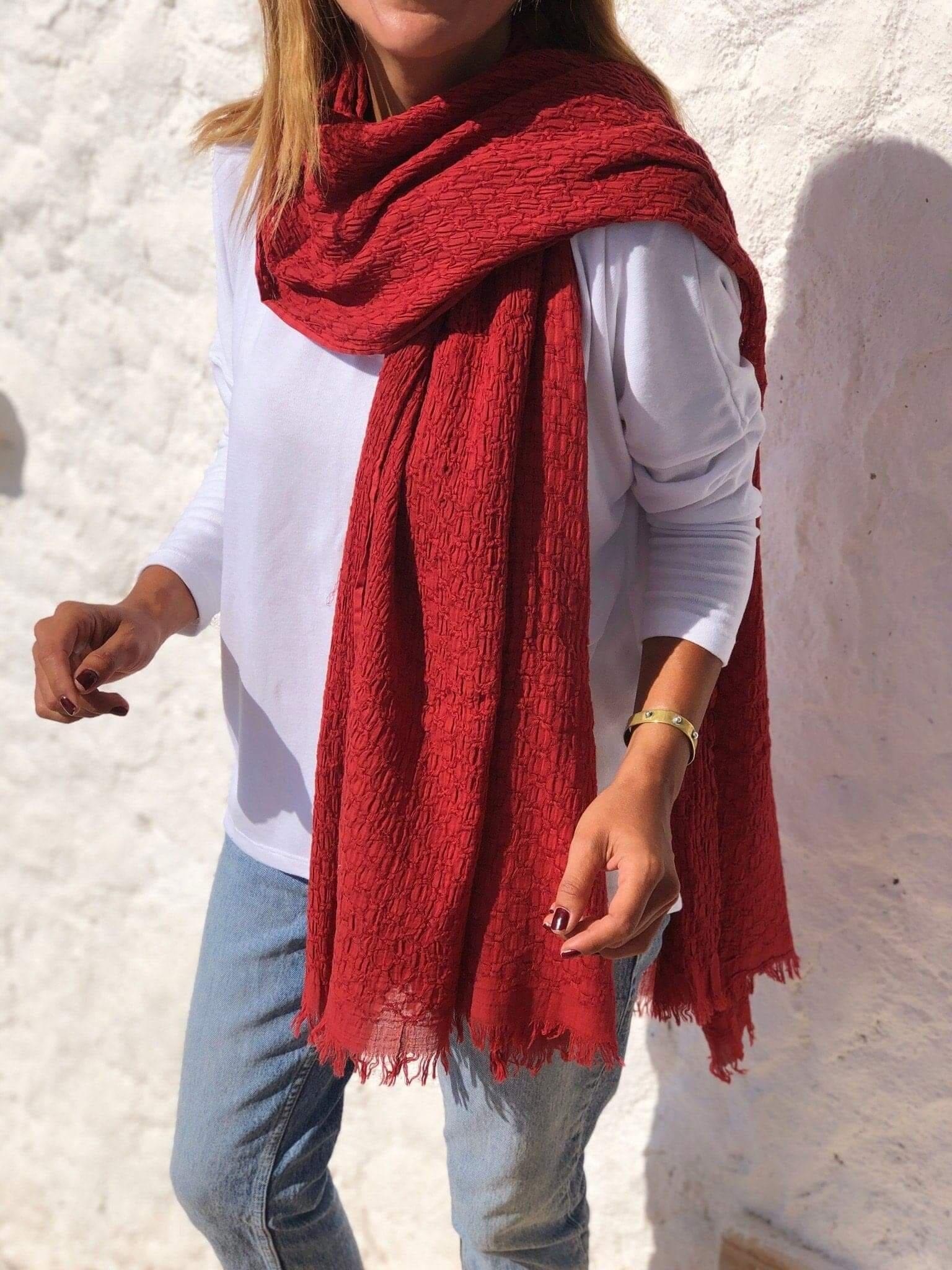 Premium Burgundy Organic Cotton Scarf - 100% Eco-Friendly Rectangle Scarf for Her available at Moyoni Design
