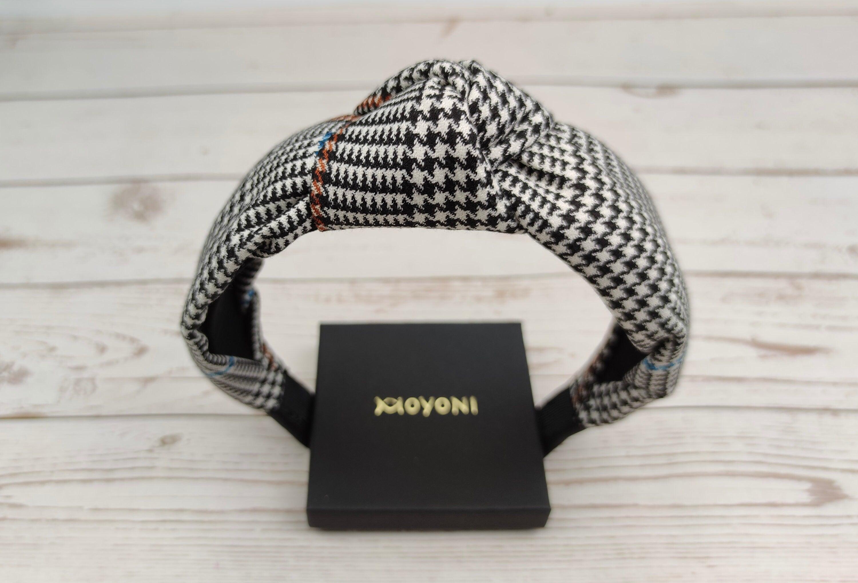 Luxurious Classic Knotted Crepe Headband in White and Black, Perfect for College Fashion and Everyday Wear - Featuring Blue and Orange Stripes available at Moyoni Design